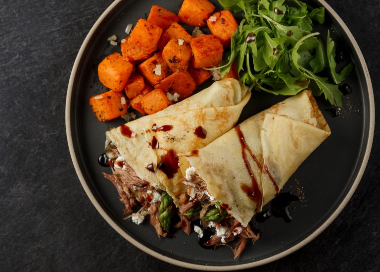 Sweet and Savoury Crepe Cones with Shredded Duck Confit Canards du